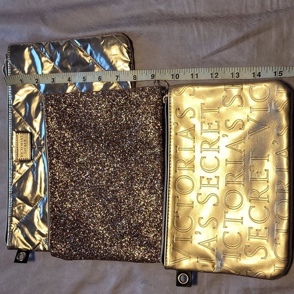 Trio of Victoria's Secret gold and pink sparkle pouches wristlets - Picture 10 of 13
